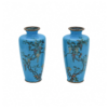 Antique Japanese Meiji Period Cloisonne Matching Pair Of Miniature Vases