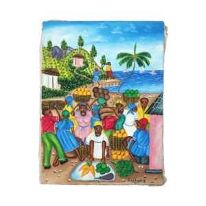 Vintage Coastal Haitian Market Painting