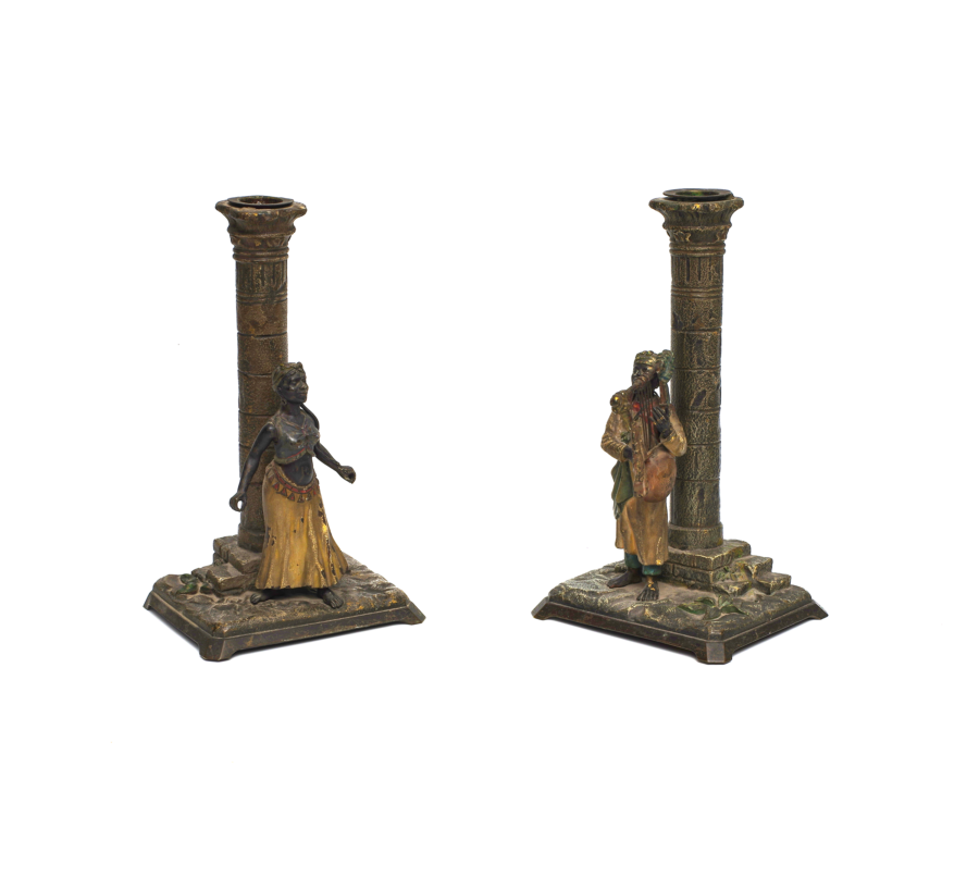 Austrian Cold Painted Bronze Candlesticks