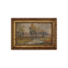 Shepherd Miniature Framed Fall Scene Oil Painting