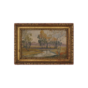 Shepherd Miniature Framed Fall Scene Oil Painting