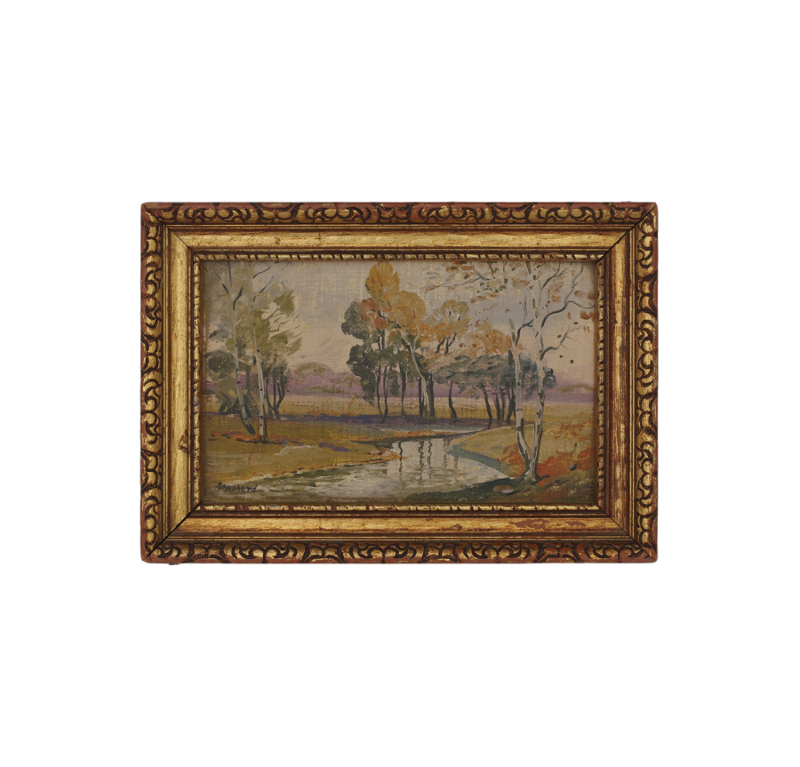 Shepherd Miniature Framed Fall Scene Oil Painting