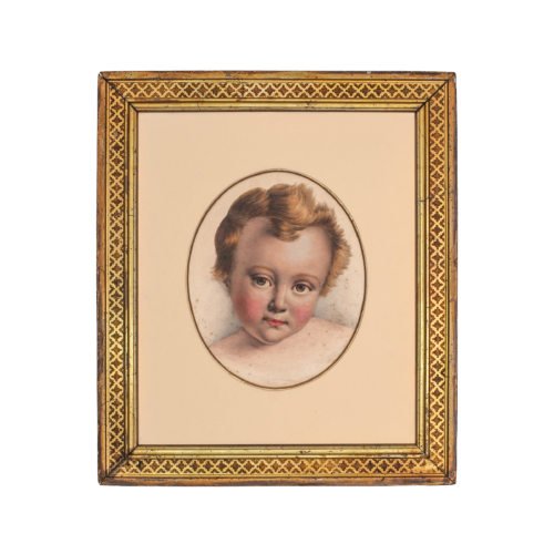 Gilt Framed Antique British Lithograph of a Young Boy