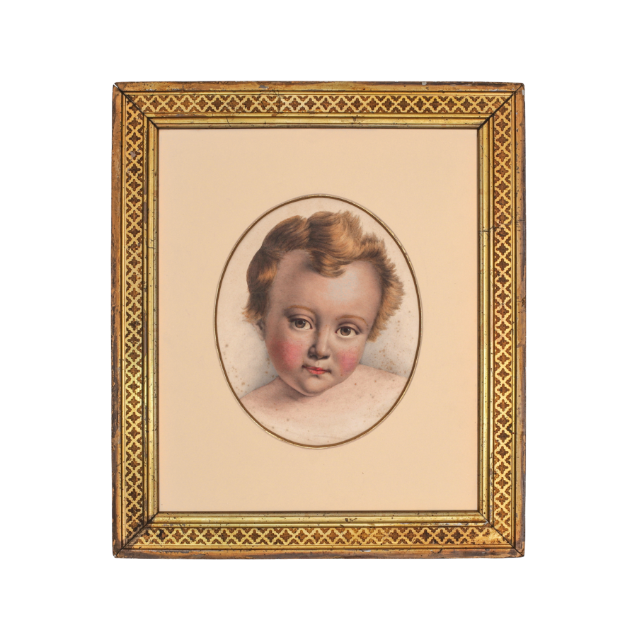 Gilt Framed Antique British Lithograph of a Young Boy