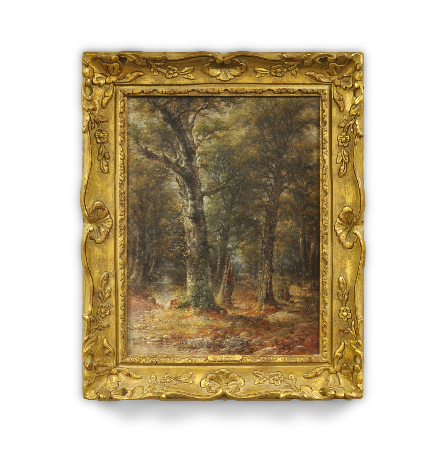 Elias Durand ‘In the Woods’ Oil Painting American Landscape Art with Gilt-Decorated Frame