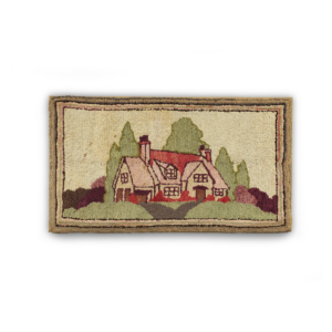 Antique American Hooked Rug Depicting A Cottage