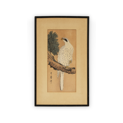 Kitagawa Utamaro Falcon on Pine Branch Antique Japanese Woodblock Print
