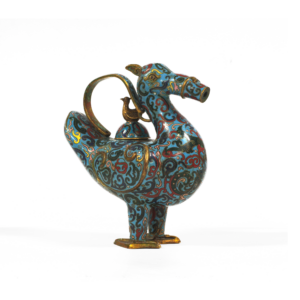 Antique Chinese Cloisonne Enamel Duck Form Ewer