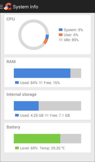 Systémové info v aplikaci android CCleaner