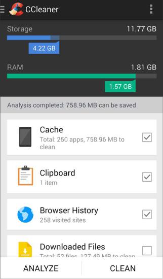 Vyčištění v android aplikaci CCleaner