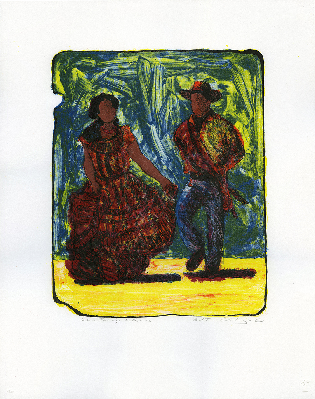 Tony Ortega, "Una Pareja Folklorica, white" Stone Lithography and Screenprint