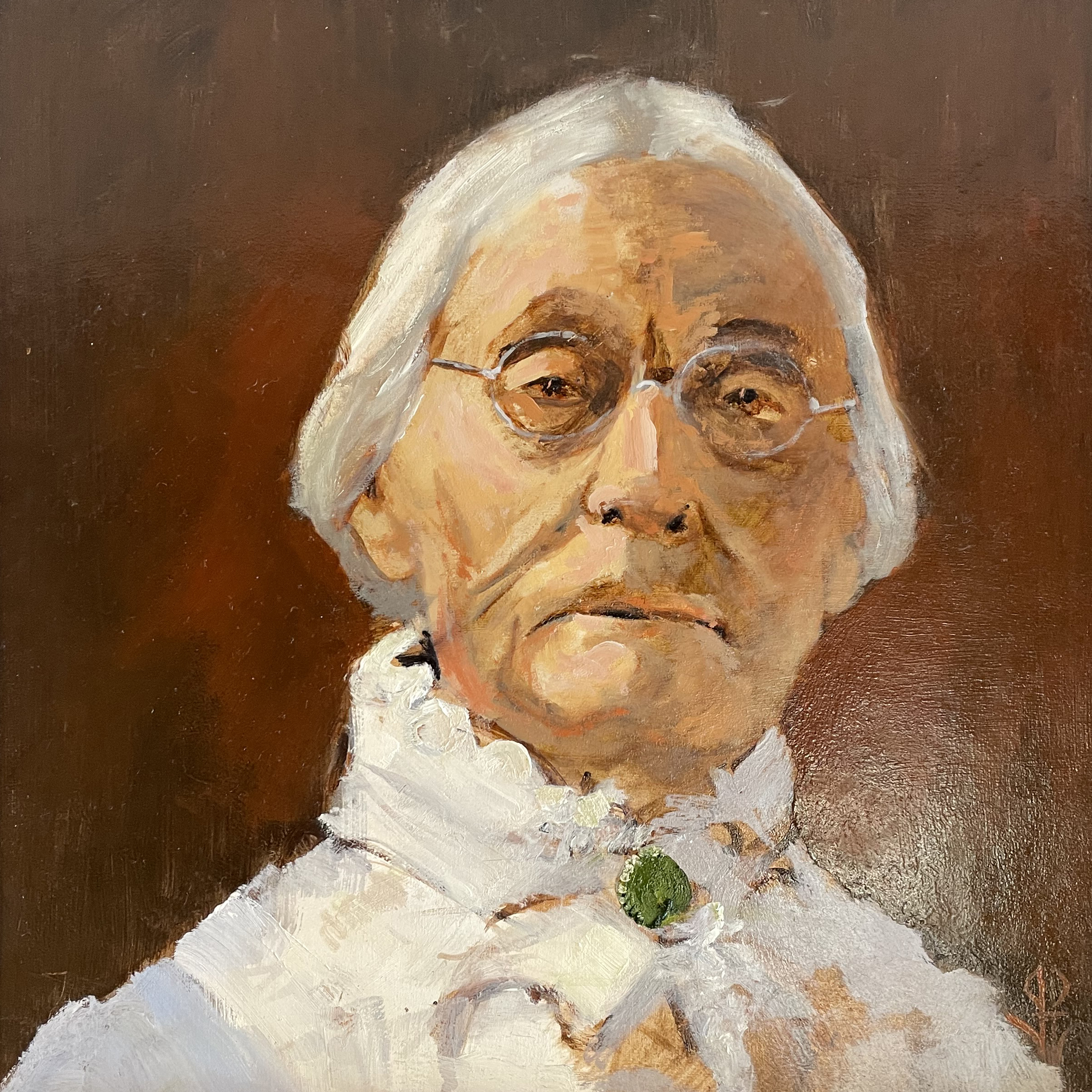 John Passaro, Susan Anthony, Leader of the Suffrage Movement, Oil on Panel, 13.5" x 13.5" Framed