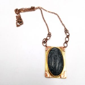 Brass and Copper with Marble rectangular necklace