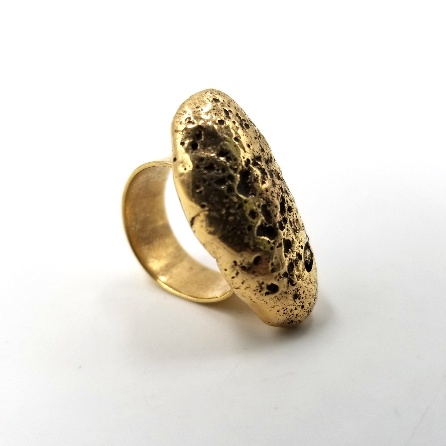 Long brass nugget ring with holes