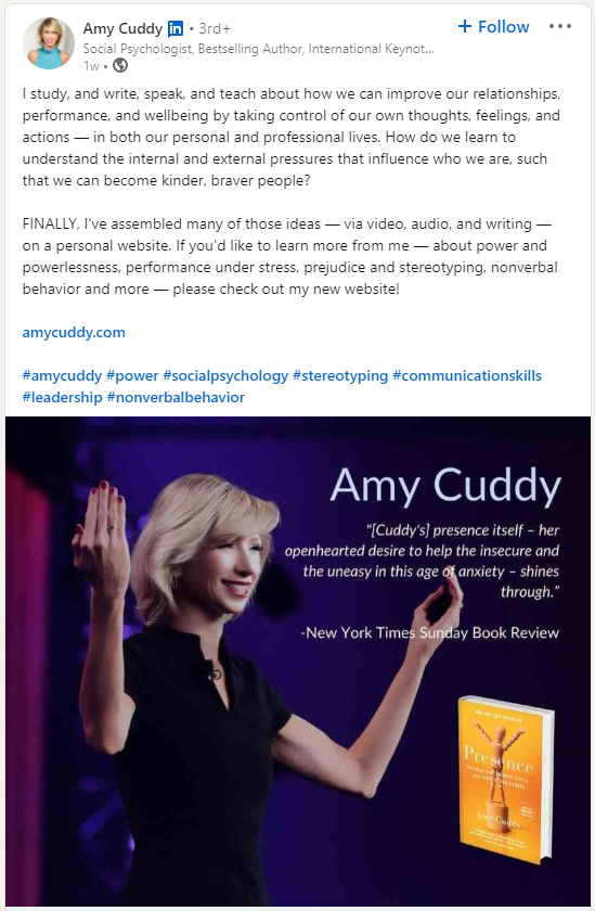 Amy Cuddy influencer on LinkedIn