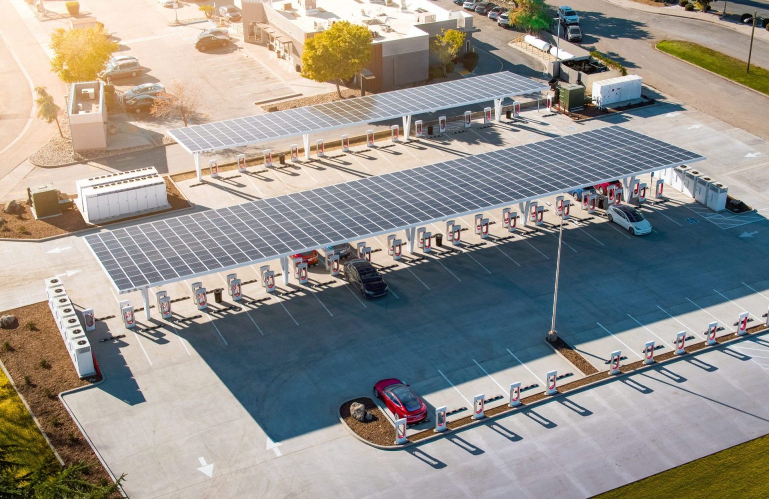 tesla supercharger aerial view