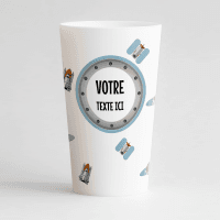 Un ecocup blanc de face avec un thème espace et une zone de texte à personnaliser.