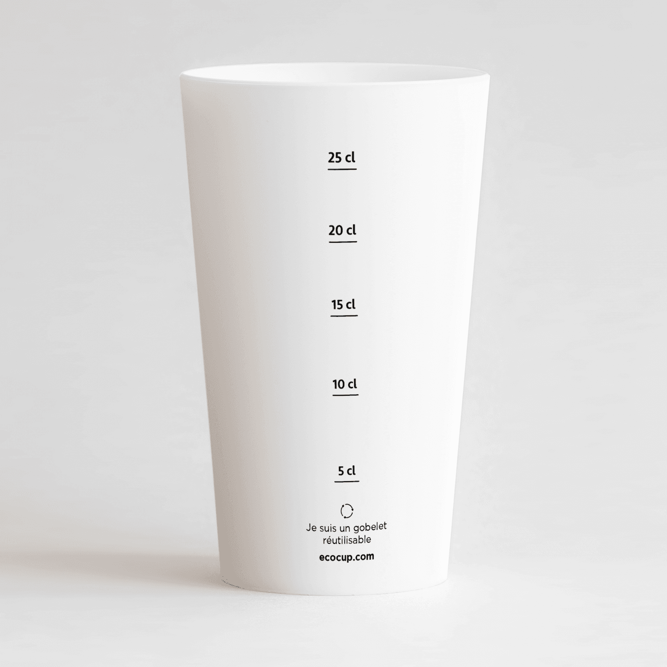 Un ecocup blanc personnalisé de dos avec une graduation.