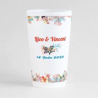 Un ecocup givré de dos avec un thème mariage, des frises florales d'ornement.