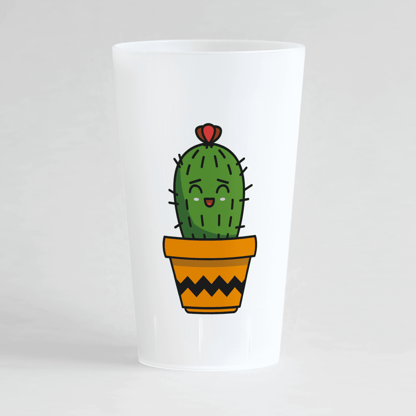 Un ecocup givré de face personnalisable avec un thème anniversaire et un motif cactus.