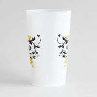 Un ecocup givré de dos, personnalisé avec un motif mariage baroque.