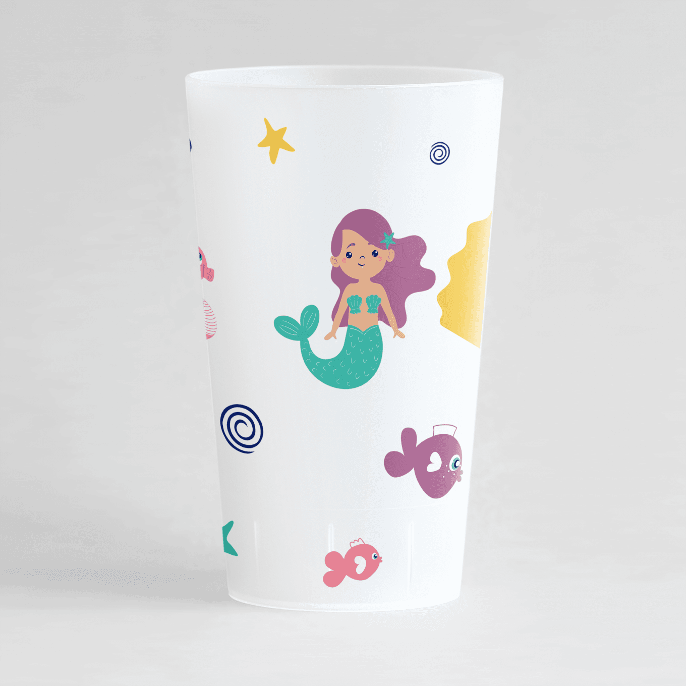 Le côté d'un ecocup givré, avec un motif sirène.