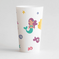 Le côté d'un ecocup blanc, avec un motif sirène.