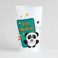 Un ecocup givré de face avec un panda et une pancarte joyeux anniversaire, personnalisable avec prénom et âge.