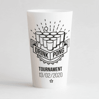 un ecocup blanc de face avec un thème soirée beer pong