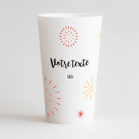 Un ecocup blanc de face avec des feux d'artifices pour anniversaire, crémaillère, soirée