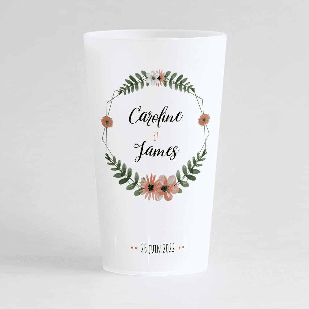 Un ecocup givré de face personnalisable pour un mariage romantique.