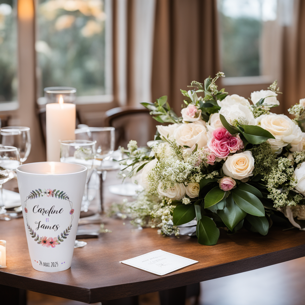 Mug En Verre Incolore Avec Bouquet De Fleurs Sur Table