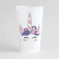 Un ecocup givré de face avec un motif licorne rose et mauve.