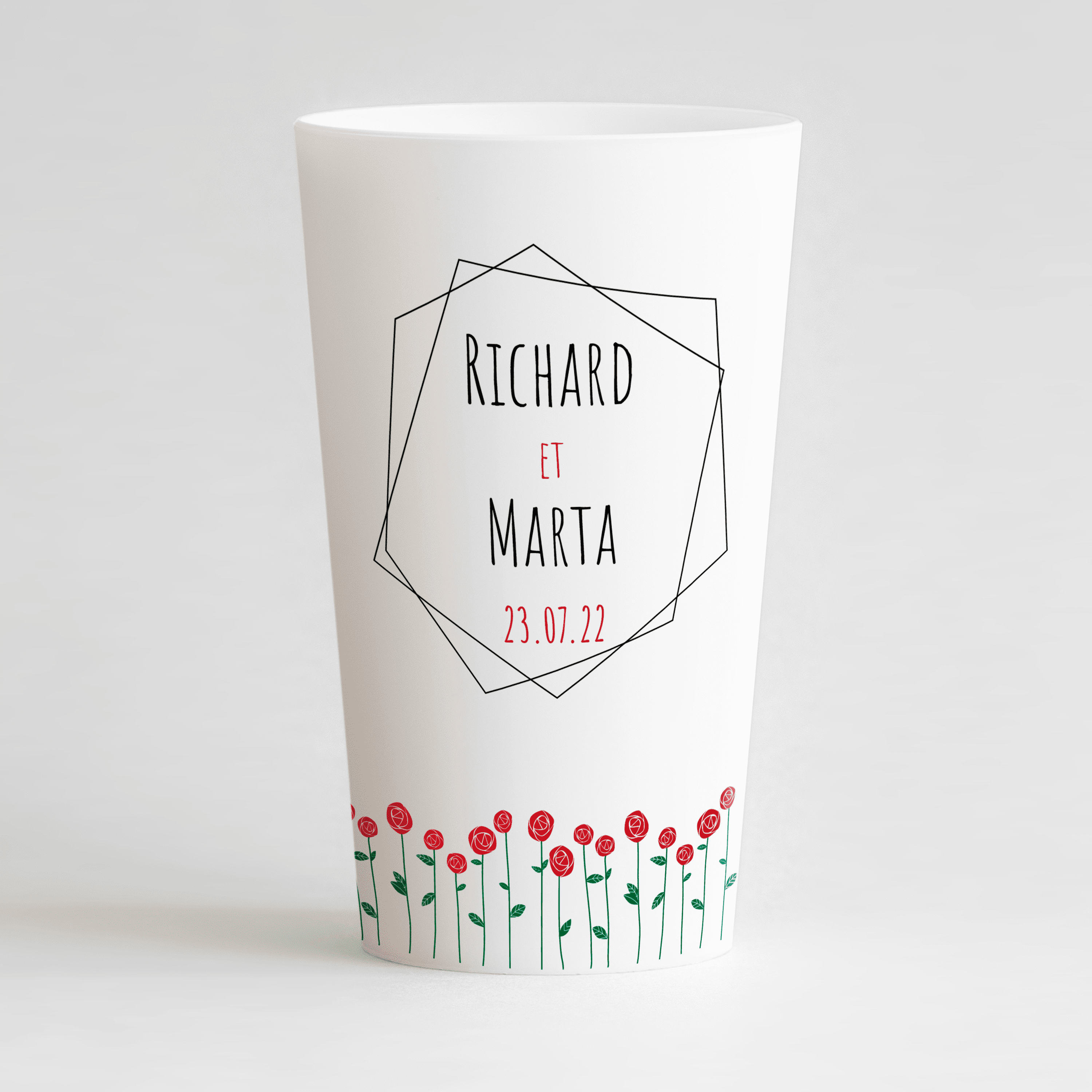 Gobelet rose réutilisable et personnalisable avec de jolies dessin de fées.