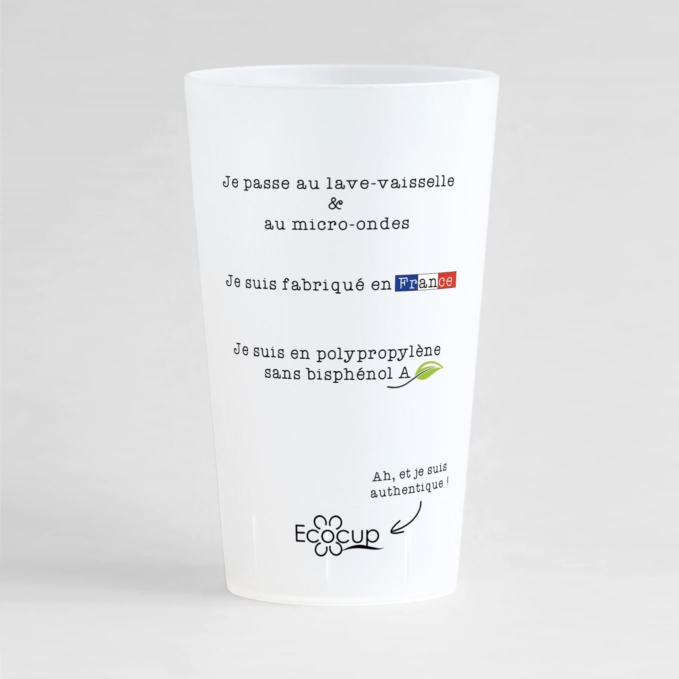 Un ecocup givré de dos pour une entreprise, qui affiche fièrement ses valeurs !