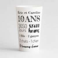 Un ecocup blanc de face personnalisé pour les 10 ans de mariage