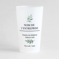 Un ecocup givré de face pour entreprise personnalisé avec nom de l'entreprise et contact