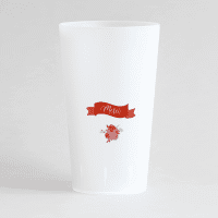 Un ecocup givré de dos avec un ruban et une inscription "merci" pour un mariage