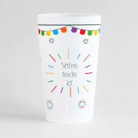 Un ecocup givré de face pour faire la fête, avec des feux d'artifices multicolores et une zone de texte à personnaliser.