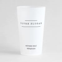 Un ecocup givré de dos sur une base carte de visite, avec une place pour votre slogan et vos contacts.