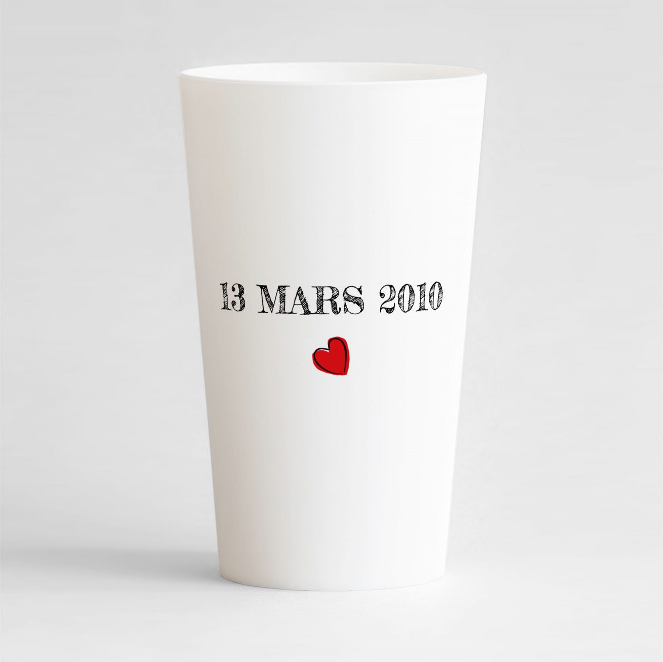 Un ecocup blanc de dos personnalisé pour les 10 ans de mariage