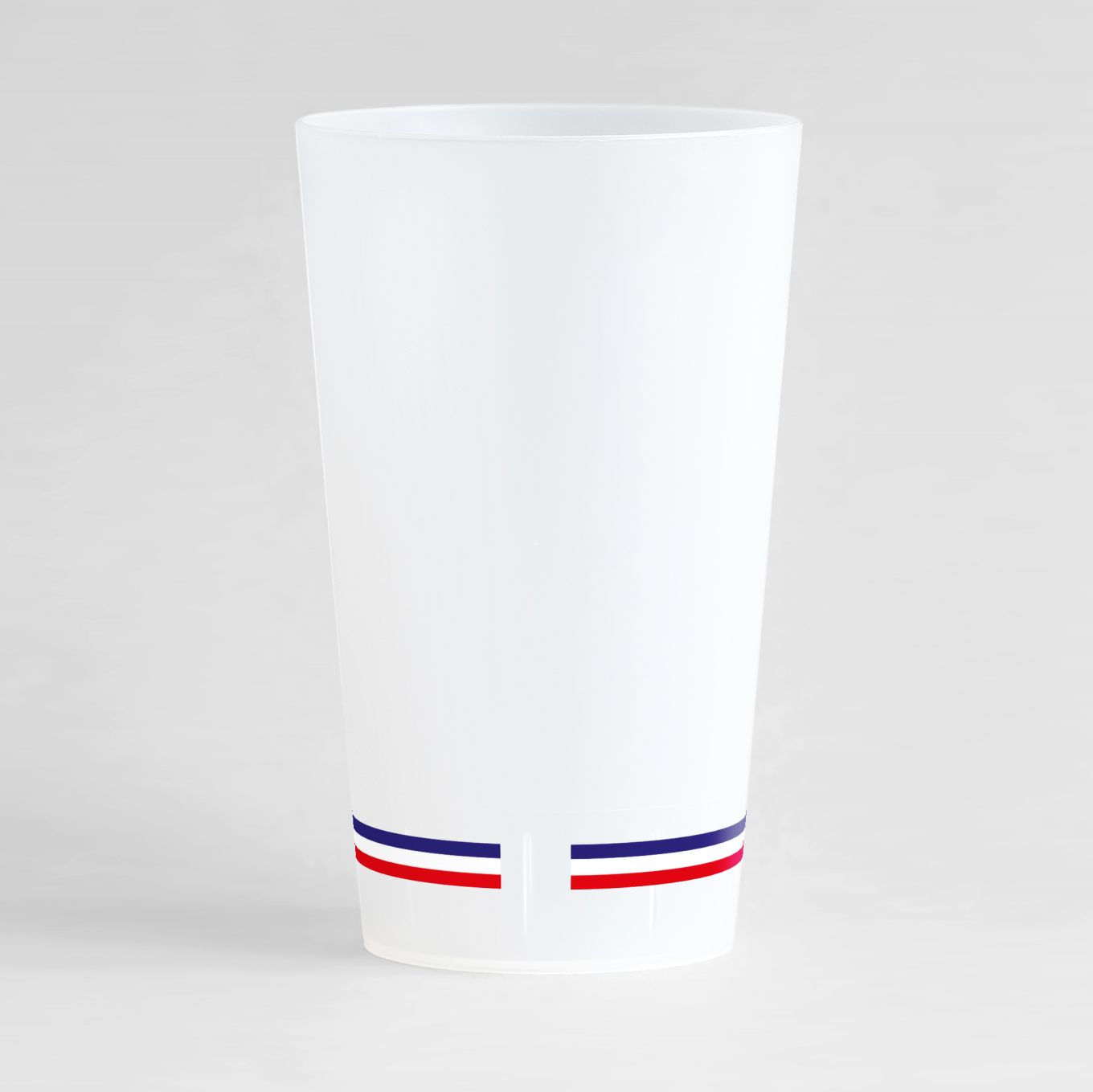 Un ecocup givré de dos bleu blanc rouge pour une carte de visite made in france.