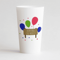 Un ecocup blanc de dos pour une crémaillère avec un panneau et des ballons