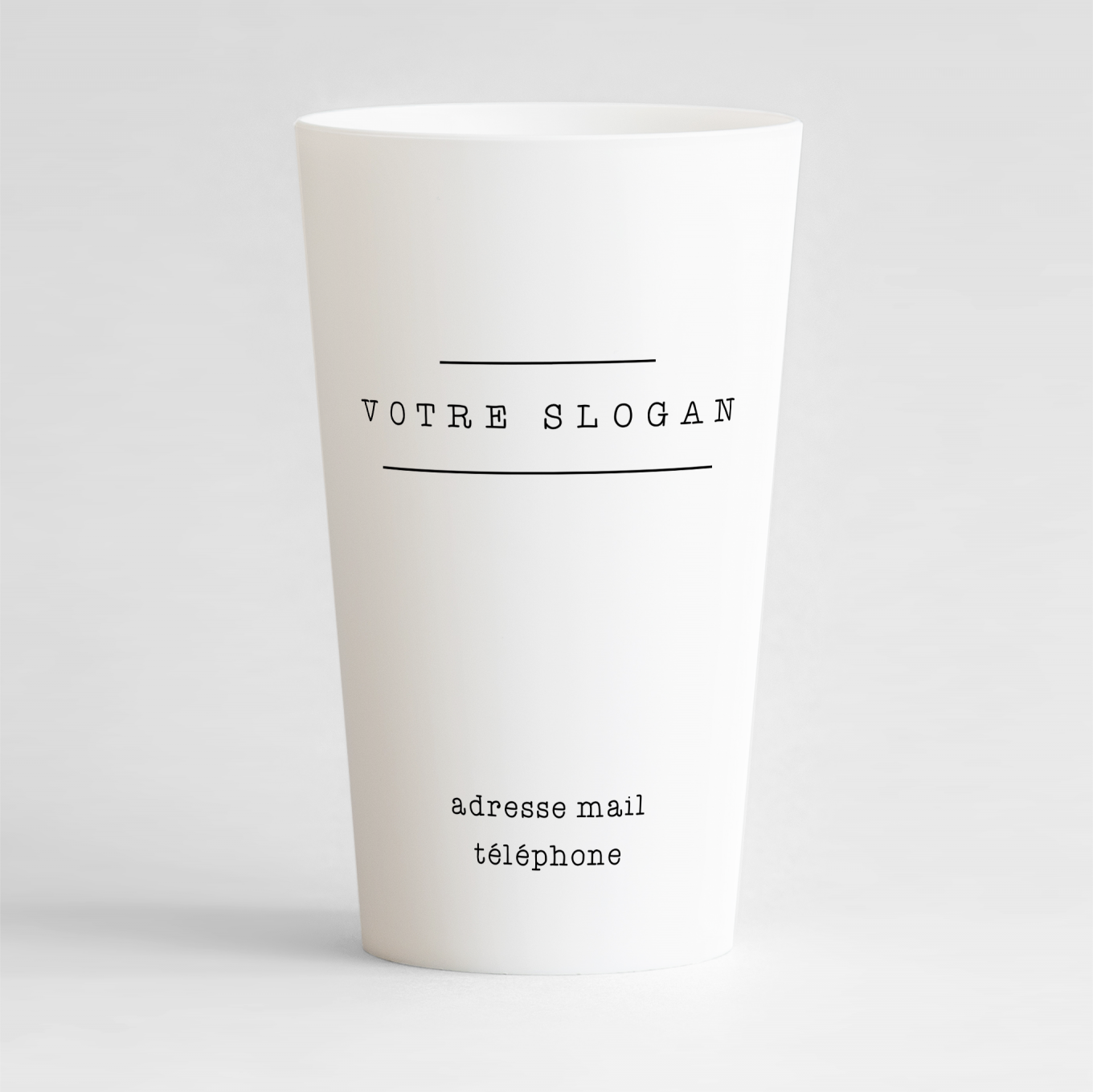 Un ecocup blanc de dos sur une base carte de visite, avec une place pour votre slogan et vos contacts.