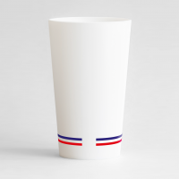 Un ecocup blanc de dos bleu blanc rouge pour une carte de visite made in france.