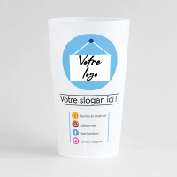 Un ecocup givré de face pour entreprise personnalisé avec nom de l'entreprise et coordonnées