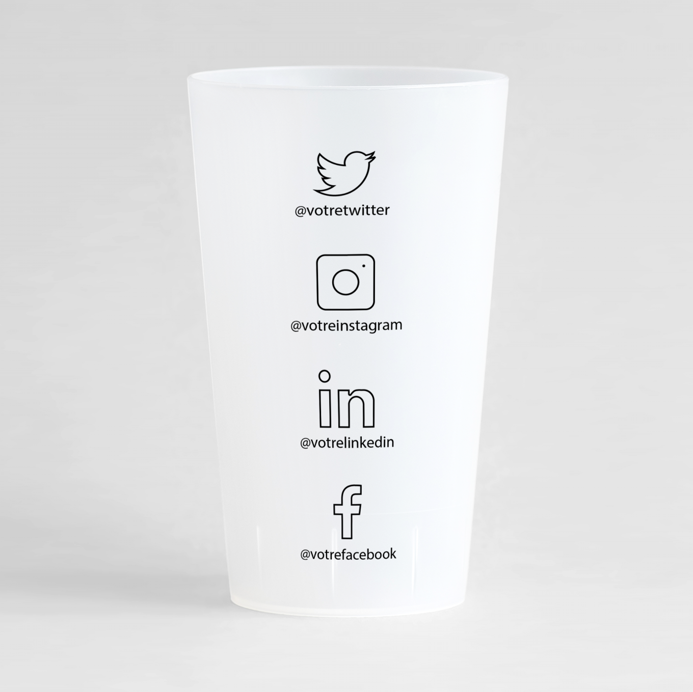 Un ecocup givré de dos avec un thème carte de visite réseaux sociaux , à personnaliser.