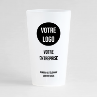 Un ecocup givré de face pour une entreprise, en mode carte de visite minimaliste.