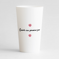 Un ecocup blanc de dos personnalisé pour un anniversaire de mariage avec des zones de texte des roses