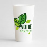 Un ecocup blanc de face pour votre événement, avec des jolies feuilles et zones de texte